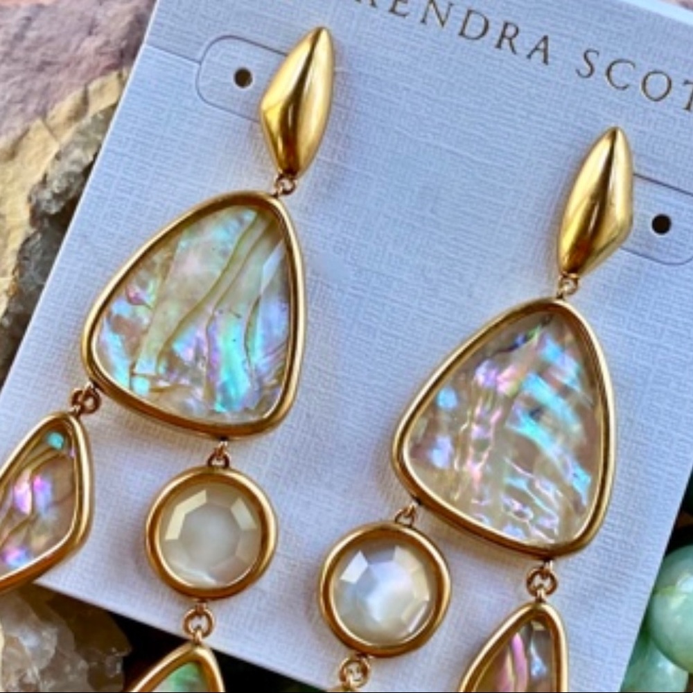 πΊπHPππΊ NWT Kendra Scott Margot Gold Abalone Statement Earrings - Picture 3 of 14